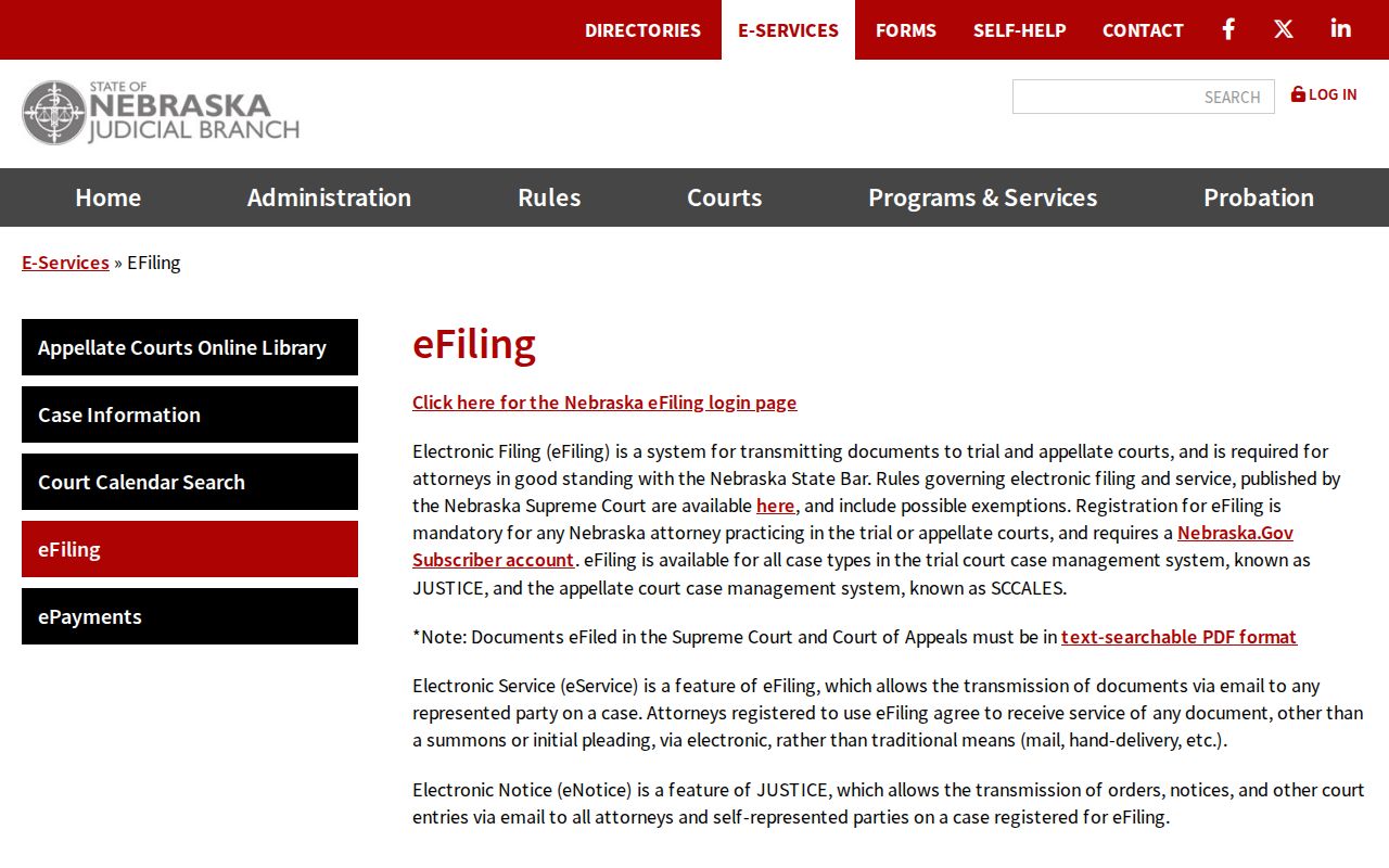 Garfield County civil docket Nebraska eFiling service and notice workflow
