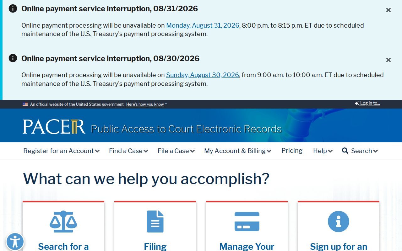 Garfield County court records distinction showing the official PACER federal court records service