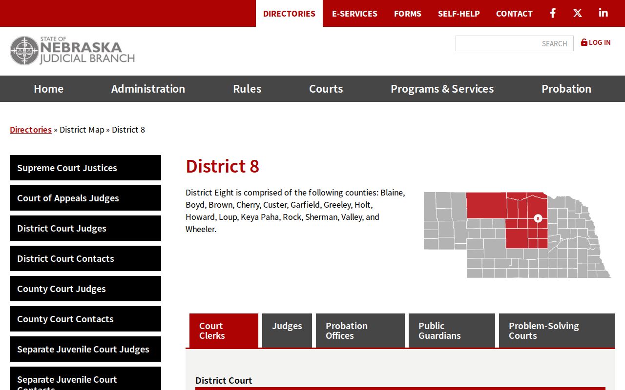 Garfield County criminal docket District 8 Nebraska court map
