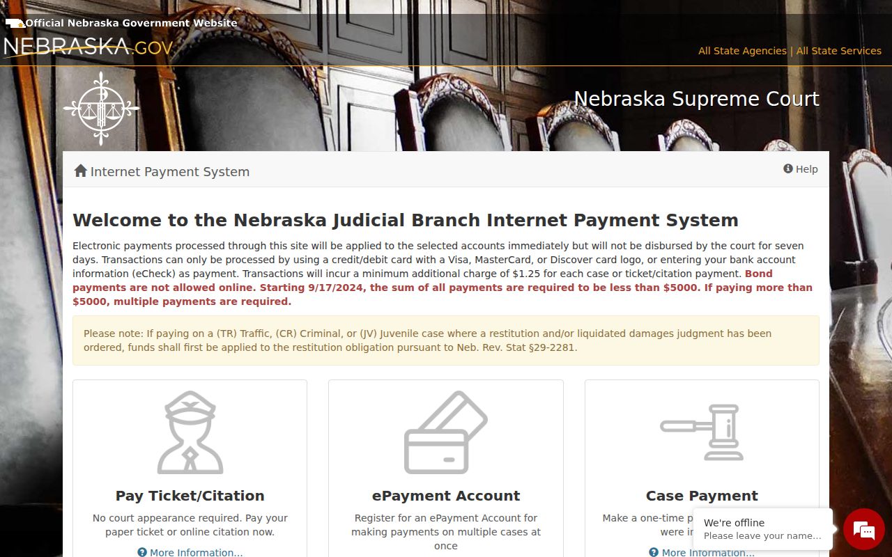 Garfield County traffic court payment landing page with ticket citation and case payment options